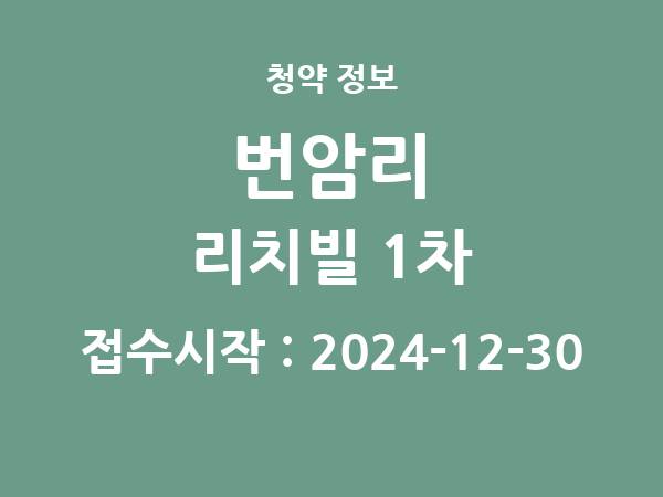 2024-12-20 공고] 세종 세종 번암리 리치빌 1차 아파트 분양 정보 정리
