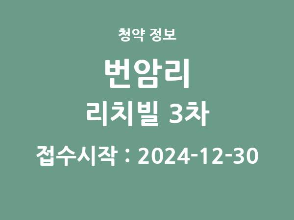 2024-12-20 공고] 세종 세종 번암리 리치빌 3차 아파트 분양 정보 정리